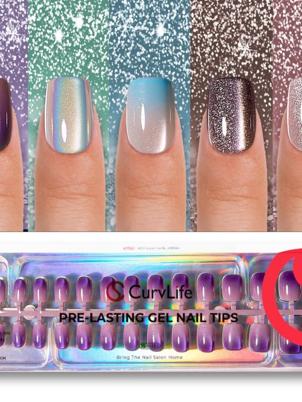 CurvLife Press-On Nails Soft Halo Soft Gel Nail Tips with 5 Magical Galaxy Tones